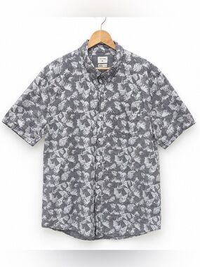 Quiksilver XL Tropical Palm Leaf Button Up Shirt Gray Cotton Beach Surf Casual